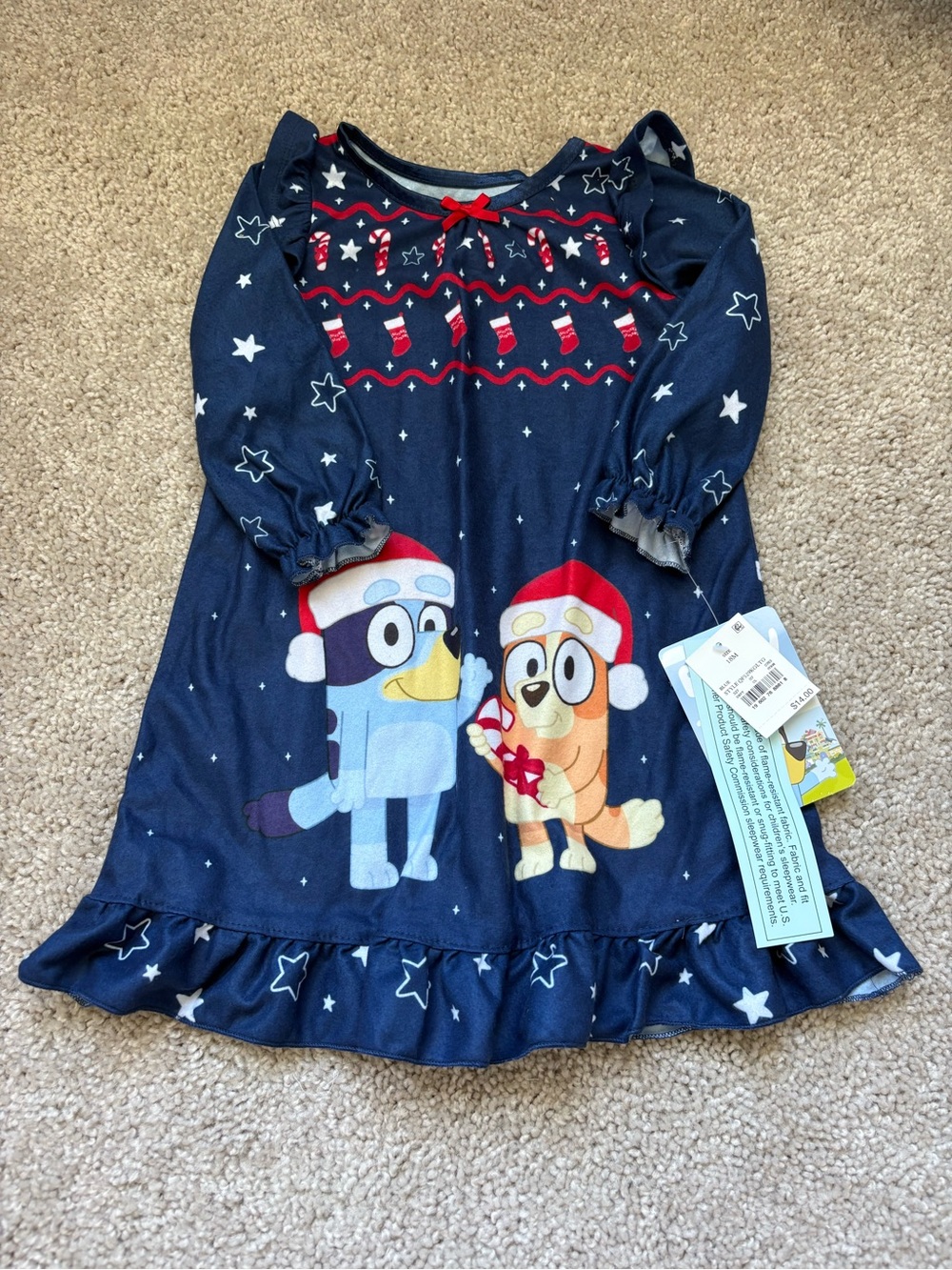Navy Blue Kids Holiday Nightgown with Festive Character Print